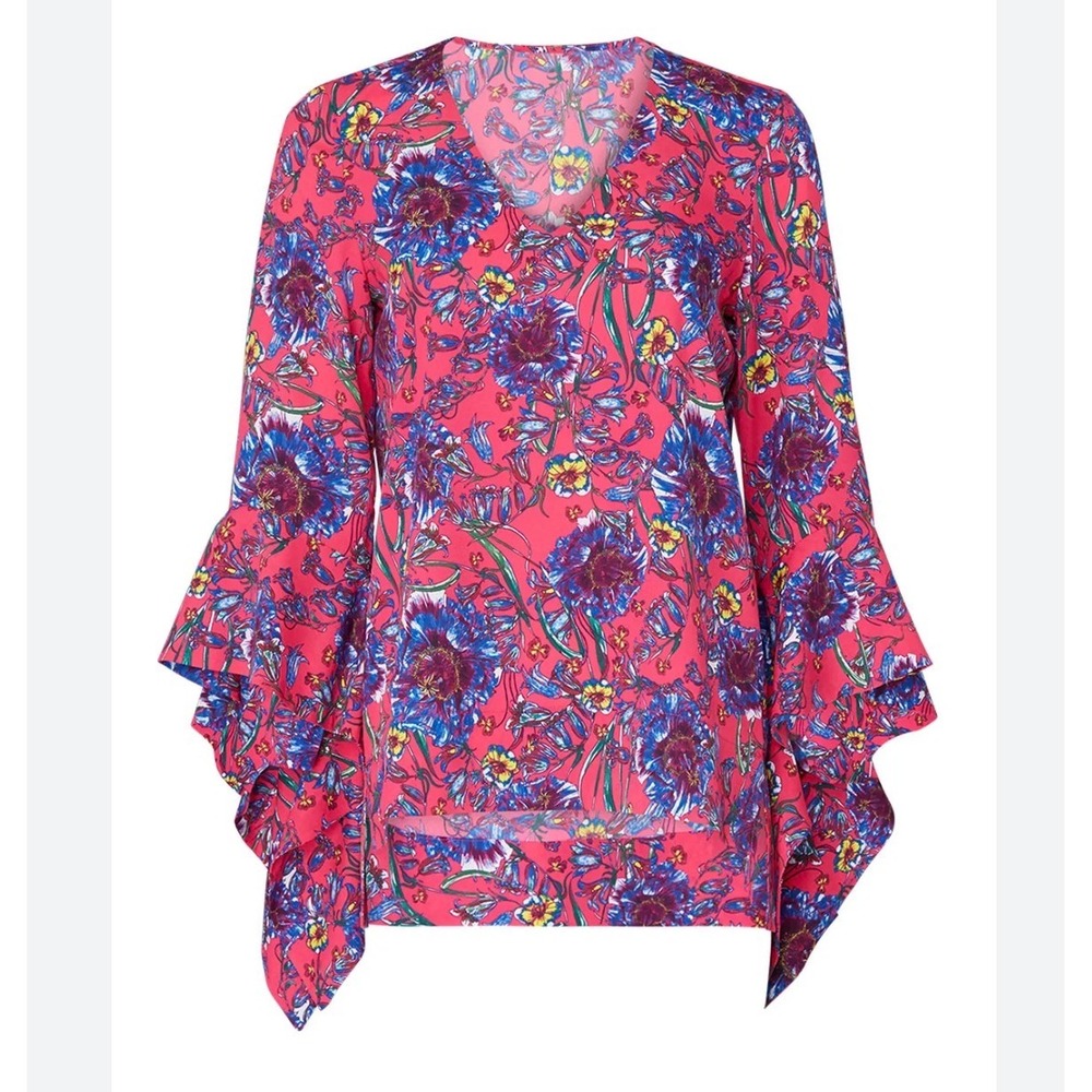 Prabal Gurung x RTR Blouse sz 10 Pink Floral Bell Sleeve boho paisley
